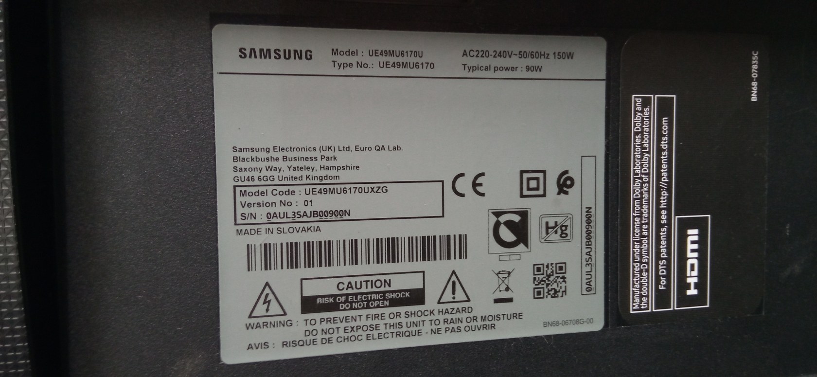 TK238 SAMSUNG UE49MU6170U OK POLUPAN VIDI SE SLIKA